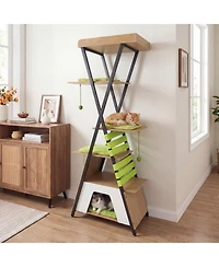 Hongge 73 Inch Multi-Level Cat Tree with Elevated Perch Large Condo and Metal Frame