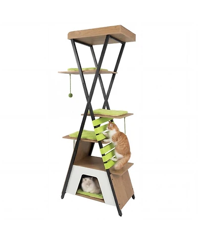 Hongge 73 Inch Multi-Level Cat Tree with Elevated Perch Large Condo and Metal Frame