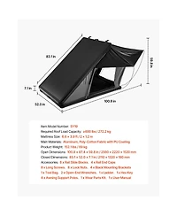 Sevorley Aluminum Hard Shell Rooftop Tent for 2-3 Person with Led Light, 1 Window and Mattress