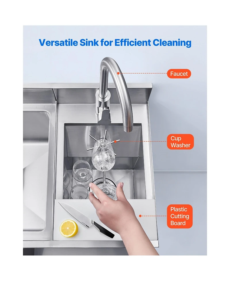 Sevorley Commercial Ice Bin with Sink and Faucet, 60 Qt Stainless Steel Cocktail Cooler Cart