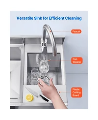 Sevorley Commercial Ice Bin with Sink and Faucet, 60 Qt Stainless Steel Cocktail Cooler Cart