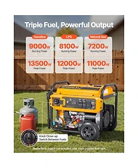 Sevorley 13500W Peak Tri Fuel Portable Generator with Electric Start and Co Sensor