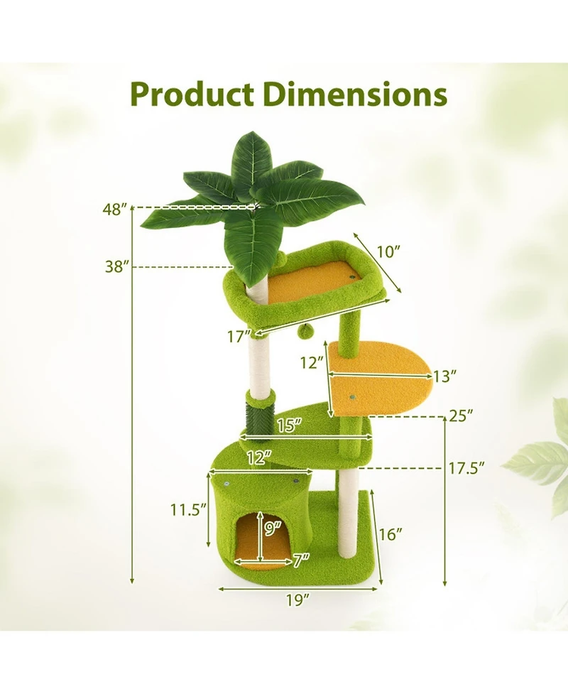 Hongge 48 Inch Multi-Level Cat Tree with Padded Perch Condo Self-Groomer and Sisal Posts