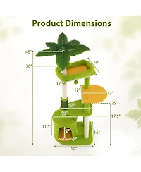 Hongge 48 Inch Multi-Level Cat Tree with Padded Perch Condo Self-Groomer and Sisal Posts