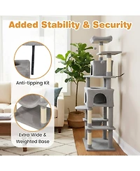 Hongge 58 Inch Modern Cat Tree with Upholstered Perch 2 Condos and Sisal Scratching Posts