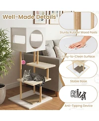 Hongge 40 Inch Wood Cat Tower with 2-Door Condo Corrugated Cardboard Scratchers and Fleece Perches