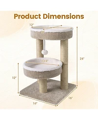 Hongge 24 Inch Cat Tower with 2 Plush Perches Jute Scratching Posts and Dangling Ball