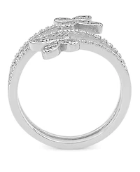 And Now This Cubic Zirconia (0.85 ct.t.w.) Pave Bypass Butterfly Ring Fine Silver Plated
