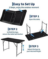 homfan 4ft Folding Table – Hdpe Portable Table with Carrying Handle, 3 Adjustable Heights, 400 Lb Capacity for Camping or Party