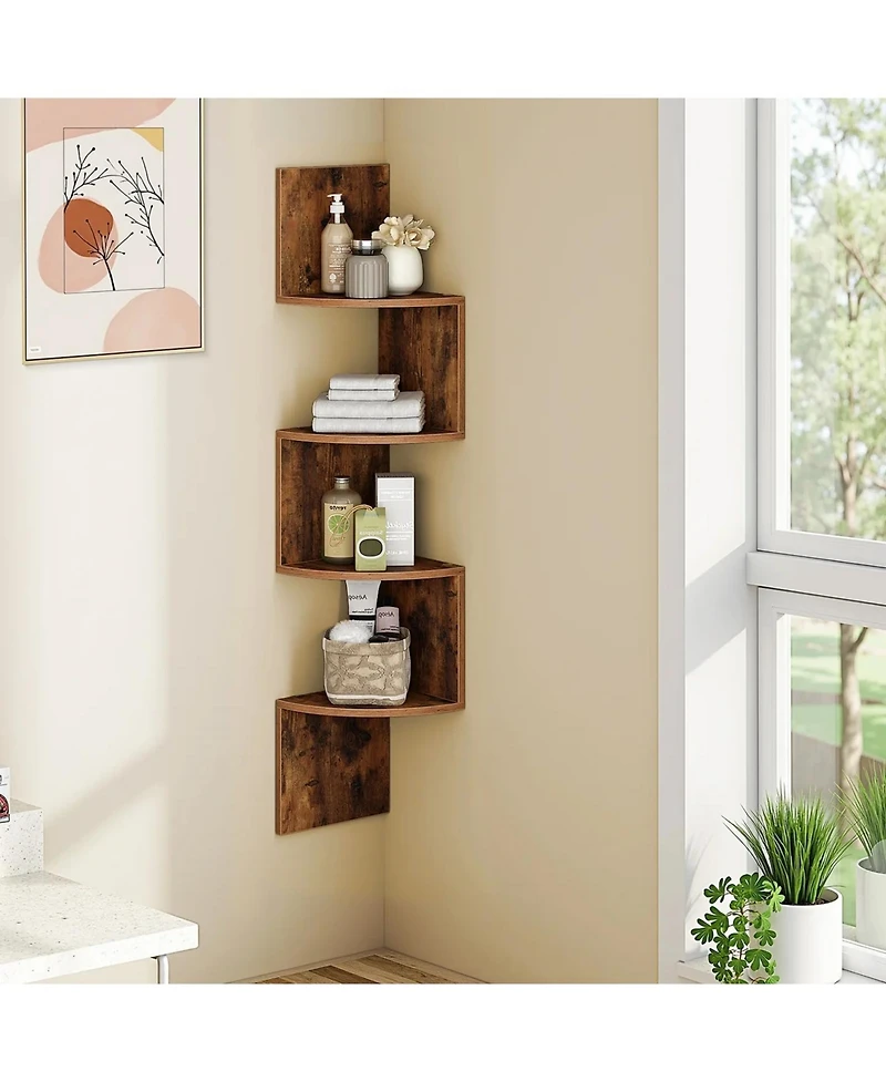 Slickblue Set of 2 Wall Mounted Corner Shelves 4 Tier Floating Storage Display Shelves for Home Decor