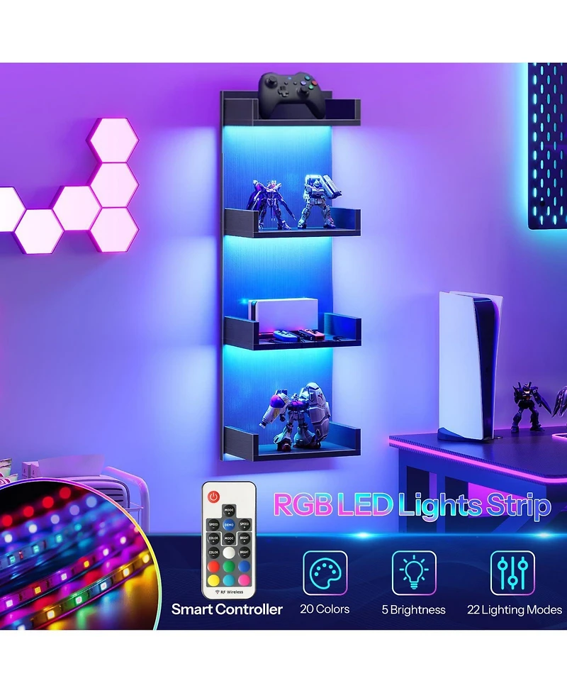 Slickblue Floating Wall Shelves with Led Lights 4-Tier Display Storage for Bedroom Living Room