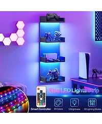 Slickblue Floating Wall Shelves with Led Lights 4-Tier Display Storage for Bedroom Living Room