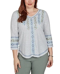 Alfred Dunner Petite Provence Center Diamond Embroidered Top