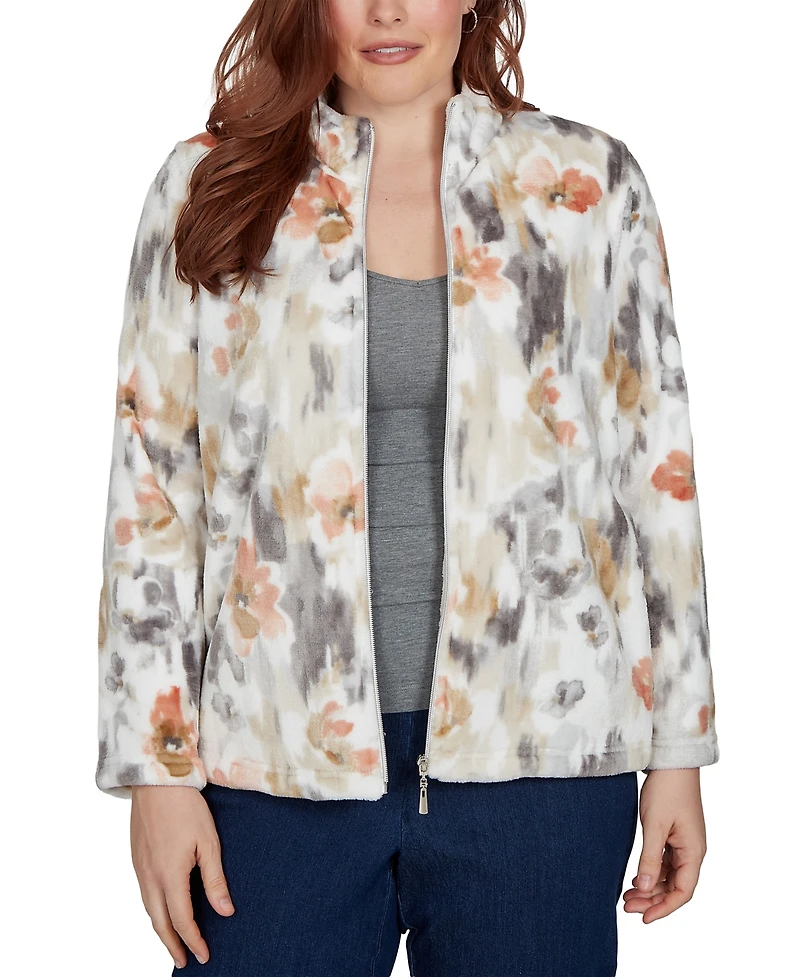 Alfred Dunner Petite Classic Watercolor Floral Cozy Zip Jacket