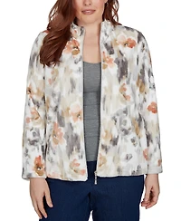 Alfred Dunner Petite Classic Watercolor Floral Cozy Zip Jacket