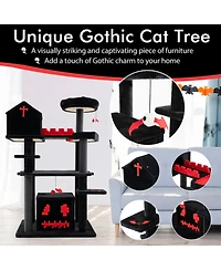 Hongge 49 Inch Gothic Cat Tree 6-Tier Cat Tower with Coffin Bed and Church Condo for Large Cats