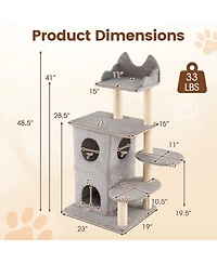 Hongge 48 Inch Cat Tree with 2-Story Condo 3 Hideaway Caves and Sisal Posts for Large Cats