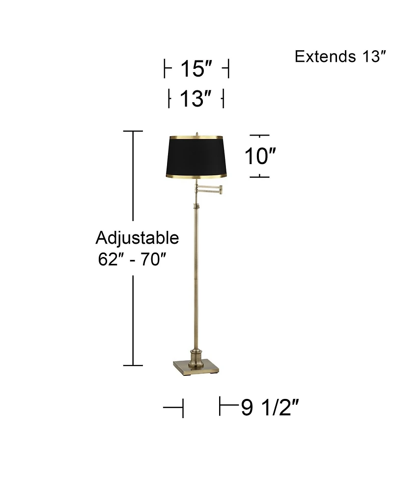 360 Lighting Modern Adjustable Swing Arm Floor Lamp 70" Tall Brass Metal Drum Shade for Living Room Reading House Bedroom