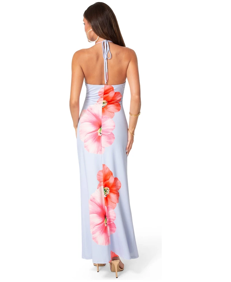 Bebe Women's Cowl Halter Maxi Floral Dress