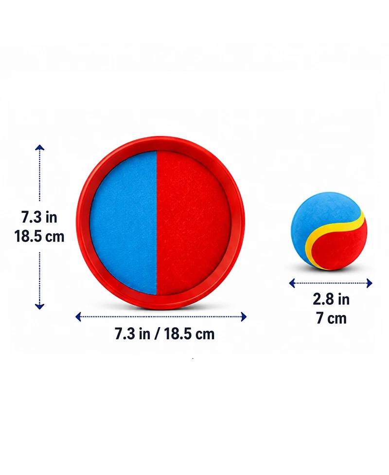 ProMounts Kids Toss and Catch Ball Game Set with 2 Hook-and-Loop Paddles and Soft Ball | Outdoor Beach, Backyard and Park Toy | Ages 3+ | Blue/Red