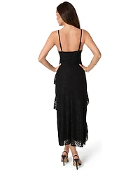 Bebe Women's Floral-Lace Cascading-Ruffle Maxi Dress