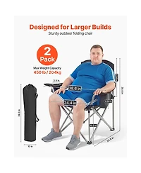 Sevorley Oversized Camping Chairs Set of 2 with Cooler Bag, Cup Holder and Side Pocket, 450 lb Capacity