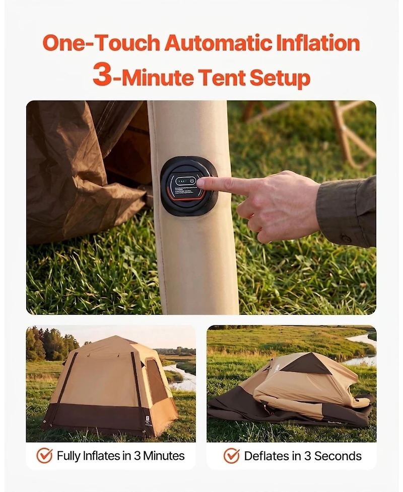 Sevorley 4-Person Inflatable Cabin Camping Tent with Rechargeable Pump
