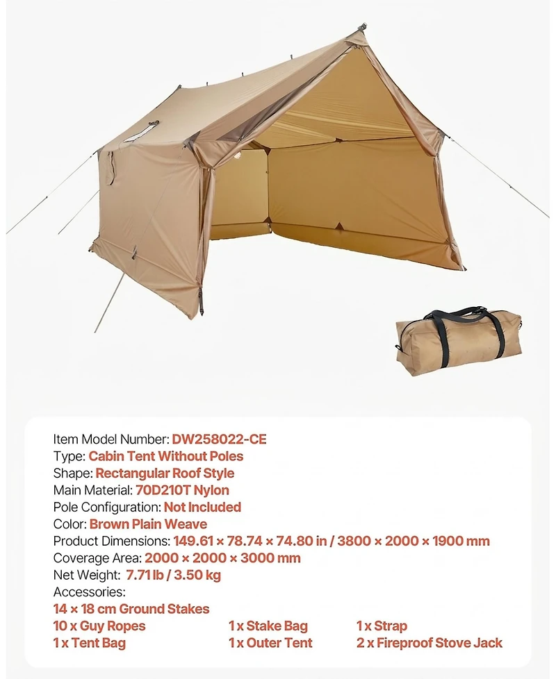 Sevorley 2-Person Cabin Hot Tent with Stove Jack, Waterproof 4-Season Winter Tent