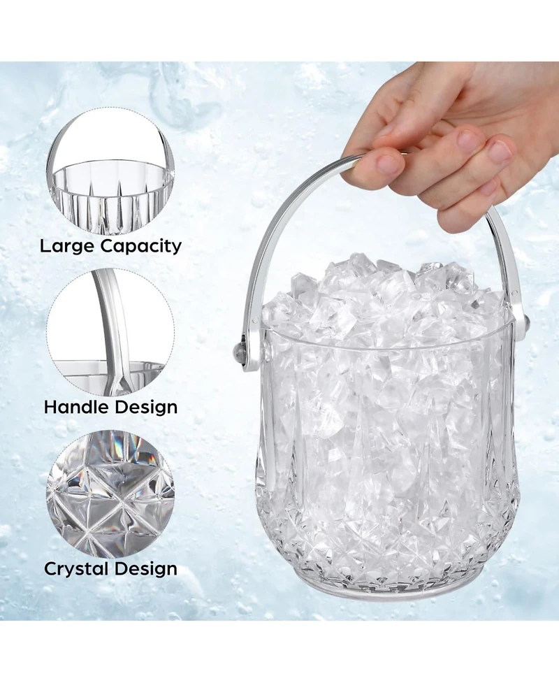 Piscifun Portable Clear Plastic Ice Bucket With Handle and Clip 60oz Capacity For Home Bar Parties