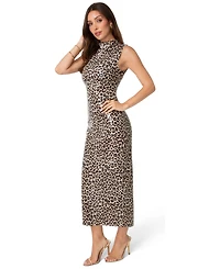 Bebe Women's Sequin Leopard-Print Mock-Neck Dress