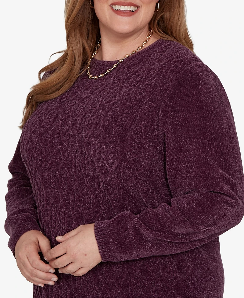 Alfred Dunner Plus Classic Cable Pullover Chenille Sweater
