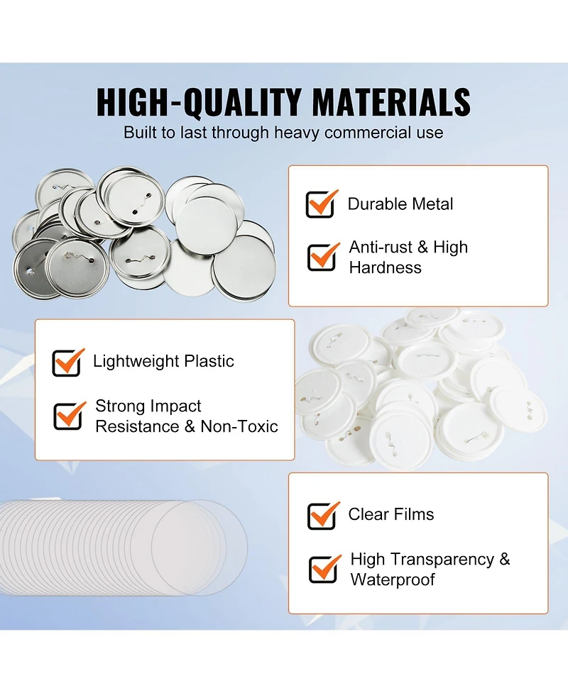 Sevorley 200-Set 3-Inch Pin Back Button Making Parts Kit for 75mm Button Maker