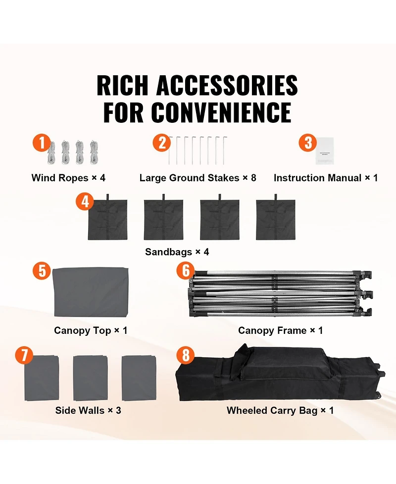 Sevorley 10x10 ft Pop Up Canopy Tent with Removable Sidewalls and Wheeled Bag