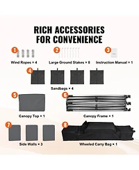Sevorley 10x10 ft Pop Up Canopy Tent with Removable Sidewalls and Wheeled Bag