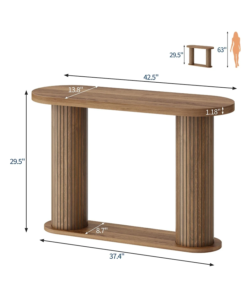 homfan Fluted Console Table – 42.5" Narrow Entryway Sofa with Storage Shelf, Elegant Wood-Look Finish, for Living Room, Hallway, Foyer