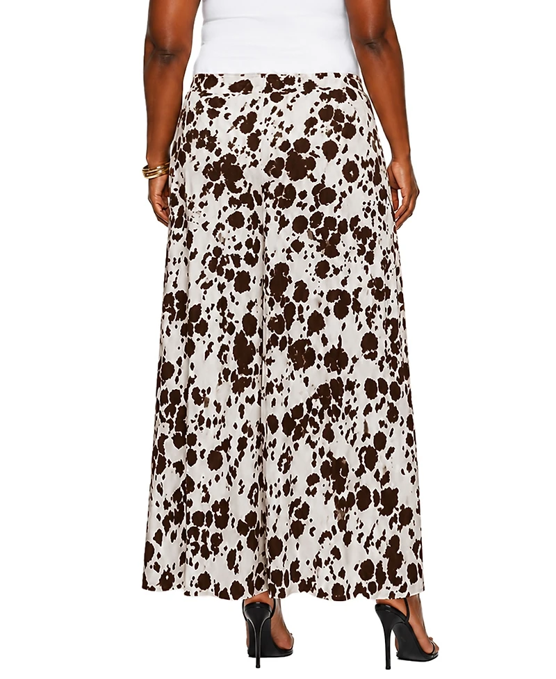 Coin 1804 Plus Cow Print Elastic Waist Maxi Skirt