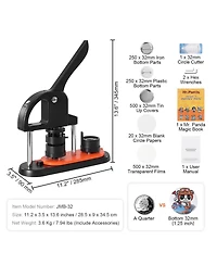 Sevorley 1.25-Inch Button Maker Machine, 32 mm Pin Press Kit with 500 Parts, Ergonomic Handle, and Magic Book