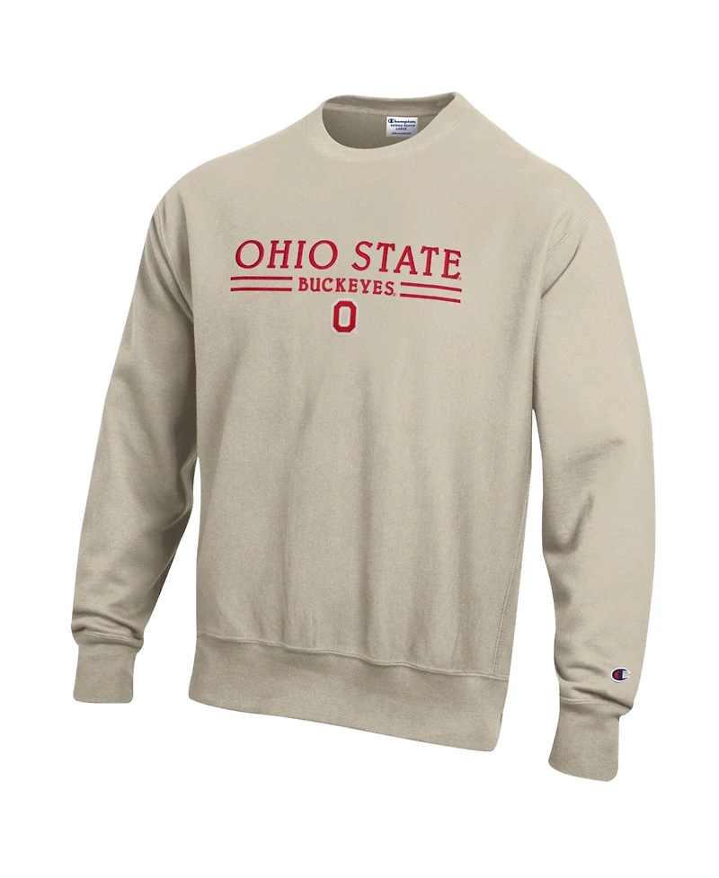 Champion Men's Oatmeal Ohio State Buckeyes Reverse Weave Crewneck Sweatshirt