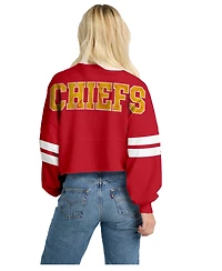Spirit Jersey Women's Red Kansas City Chiefs Oversized Cropped Stripe Long Sleeve T-Shirt