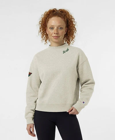 Champion Women's Oatmeal Minnesota Wild Collar Script Triumph Fleece Crewneck Sweatshirt