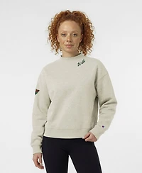 Champion Women's Oatmeal Minnesota Wild Collar Script Triumph Fleece Crewneck Sweatshirt