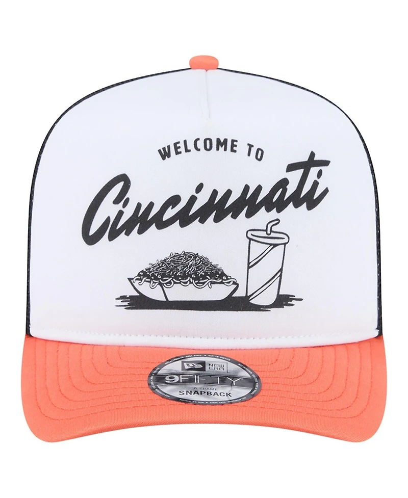 New Era Men's White/Orange Cincinnati Bengals Foodie 9FIFTY A-Frame Trucker Snapback Hat
