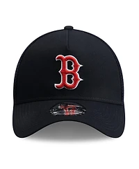 New Era Men's Navy Boston Red Sox Side Script 9FORTY A-Frame Trucker Adjustable Hat