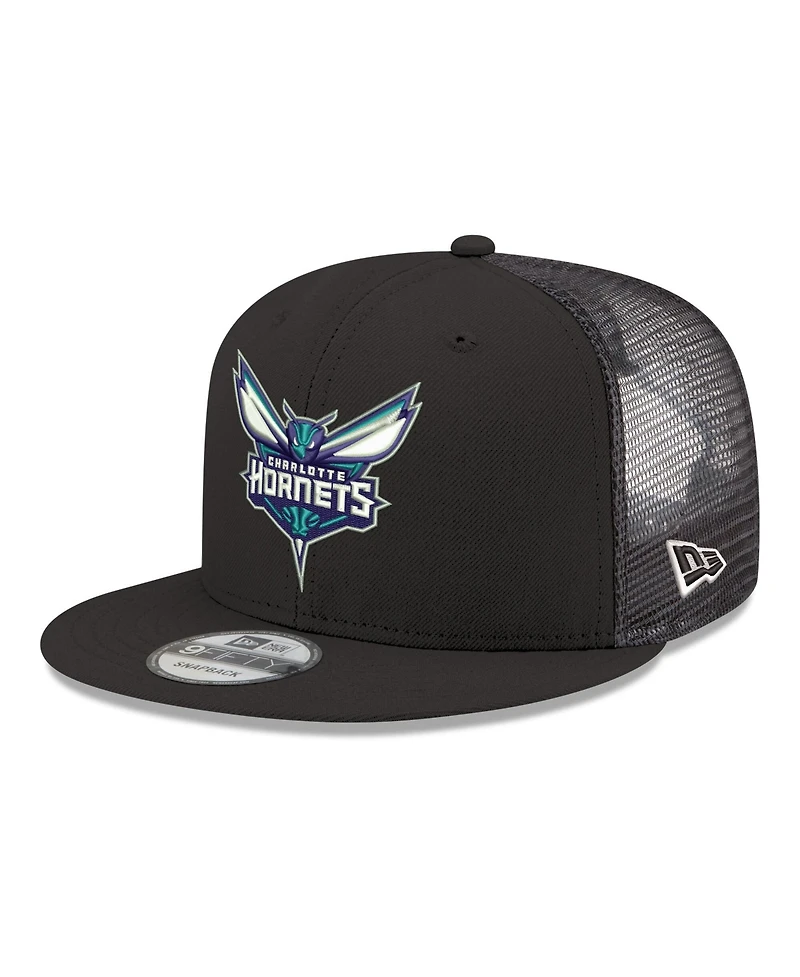 New Era Men's Black Charlotte Hornets Core Logo Meshback 9FIFTY Snapback Hat