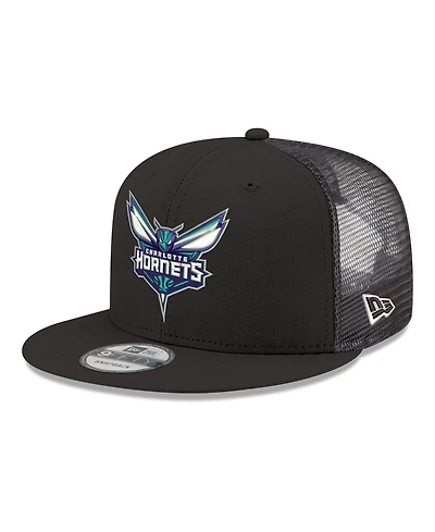 New Era Men's Black Charlotte Hornets Core Logo Meshback 9FIFTY Snapback Hat