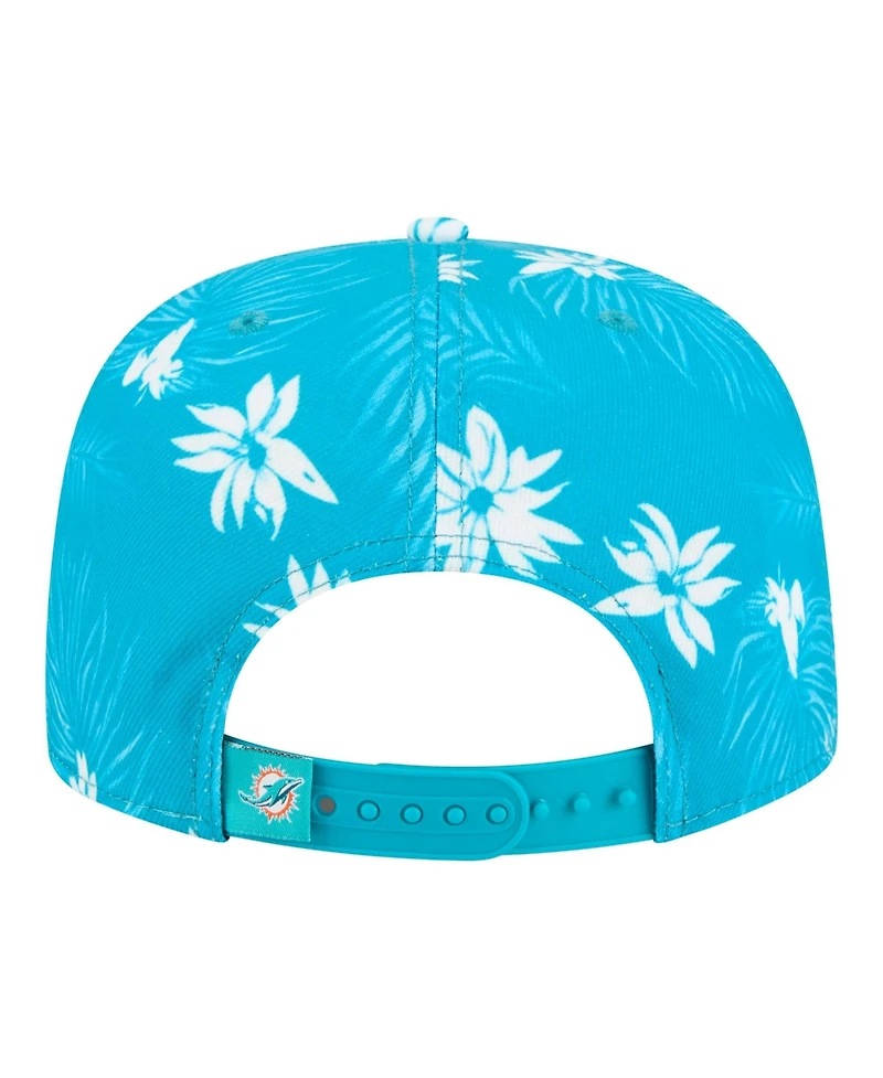 New Era Men's Aqua Miami Dolphins Palm Print A-Frame 9FIFTY Snapback Hat
