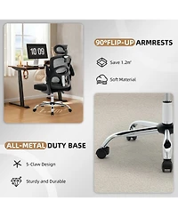 homfan Ergonomic Mesh Office Chair with adjustable headrest, lumbar support, flip-up arms, swivel wheels, and sturdy metal base