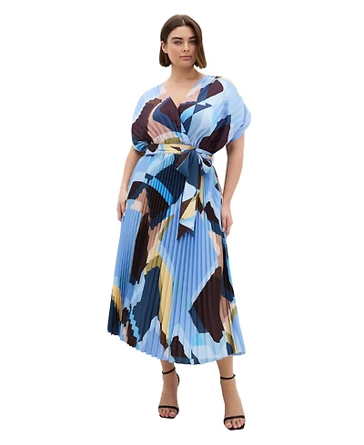 City Chic Women's Plus Hailey Geo Abstract Print Pleat Dress