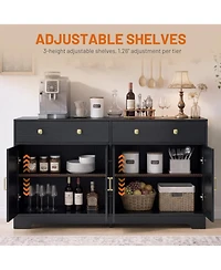 Gaomon 63 Inch Farmhouse Sideboard Buffet Cabinet Wood Storage Credenza with 2 Drawers and Adjustable Shelves Anti-Tip Coffee Bar for Kitchen Entryway
