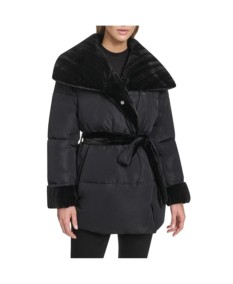 Andrew Marc Women's Emerson Mixed Media Belted Wrap Coat
